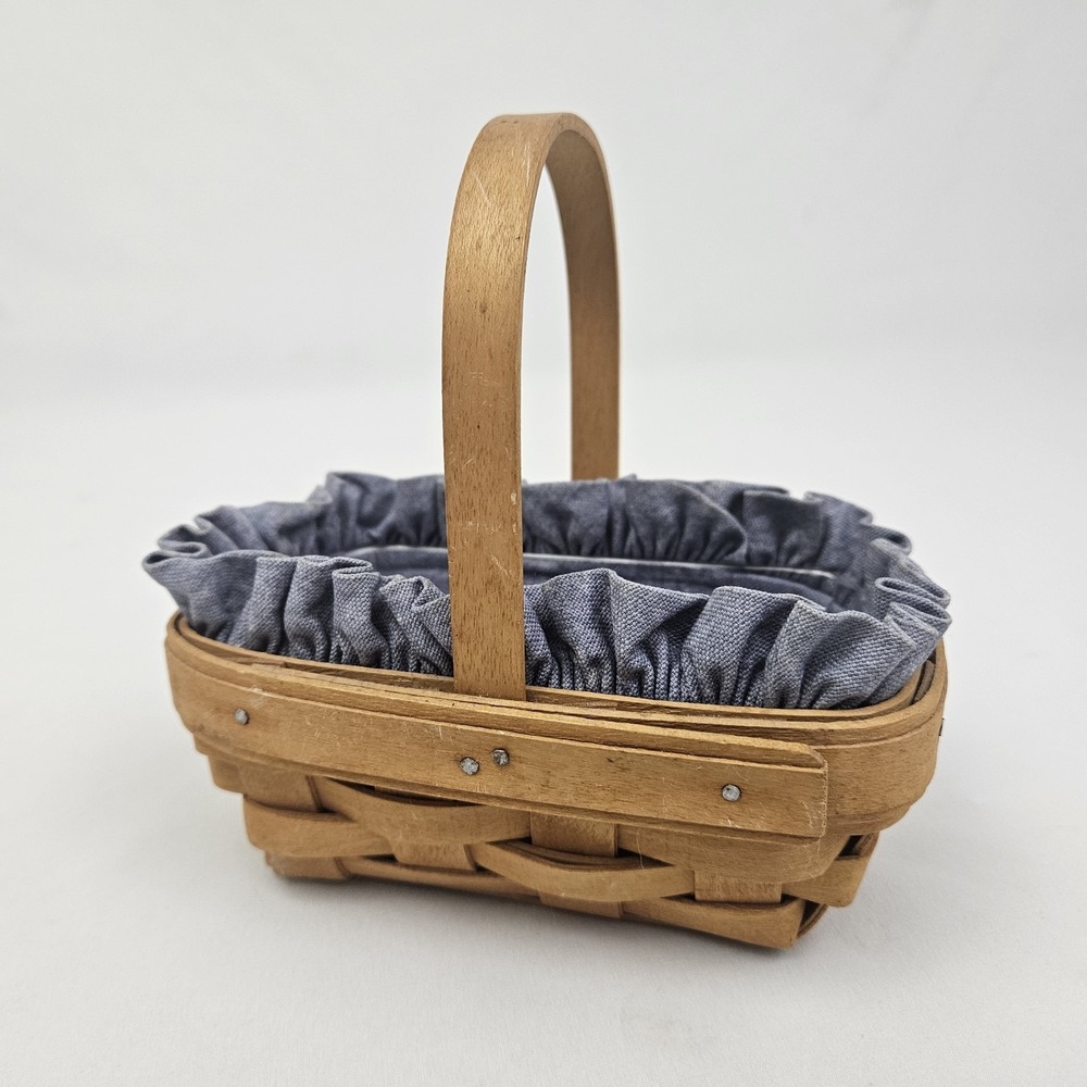 Vintage Longaberger Mini Chore Basket Weaved Wood 1999 Handle Protector Liner